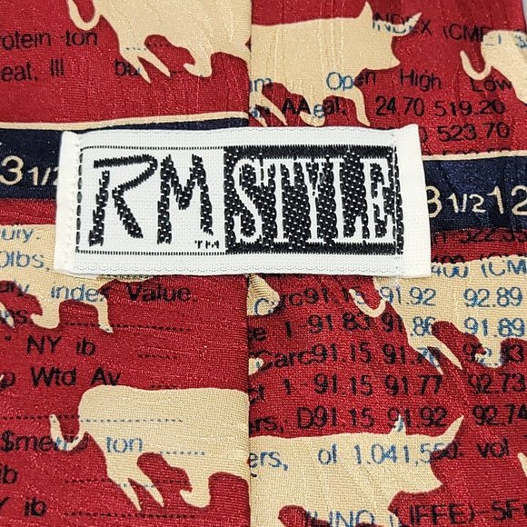 RM Style 1995 Ralph Marlin Necktie Stockmarket Bulls Bears Silk USA Vintage - Picture 4 of 7